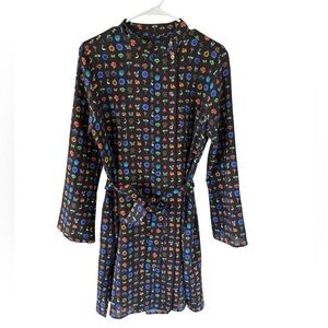 Etro Wool Whimsical Printed Tie Waist Dress